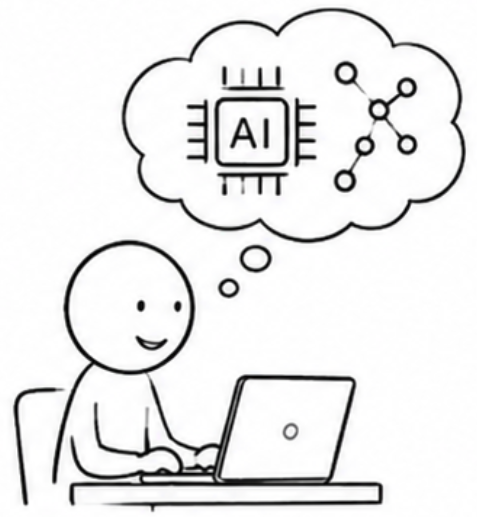 パソコンでAIを学ぶ人のイラスト