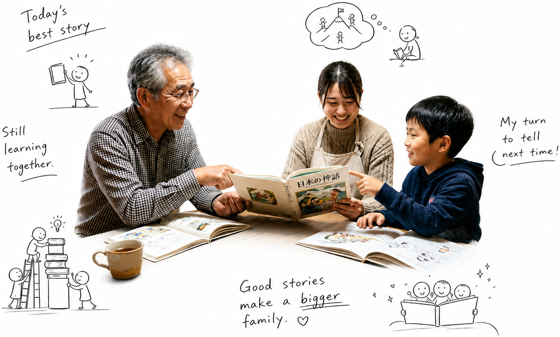 親子で本を読む様子